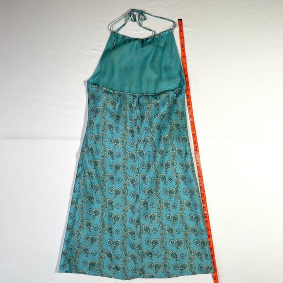 Gap Silk Halter Slip Mini Dress Vintage Y2k Size 8 Aqua Blue Green Paisley - Picture 11 of 15